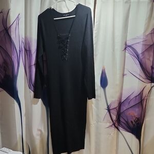 Lane Bryant Black Long Sleeve Lace-Up Sweater Dress. Size 14/16